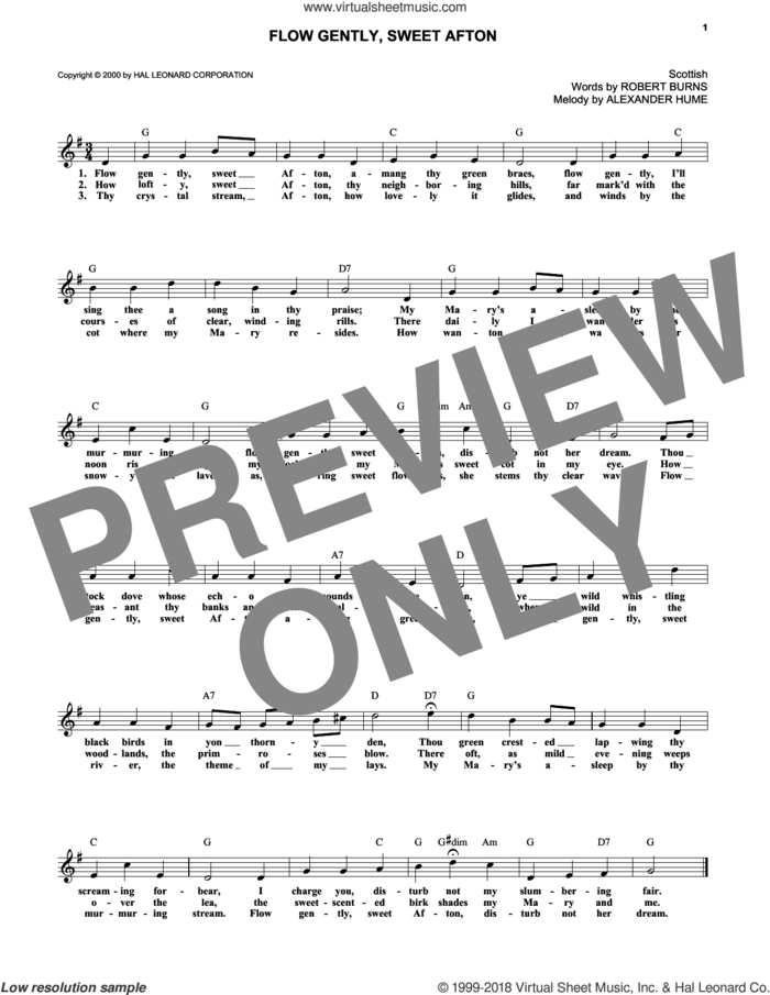 Flow Gently, Sweet Afton sheet music for voice and other instruments (fake book) by Alexander Hume and Robert Burns, intermediate skill level