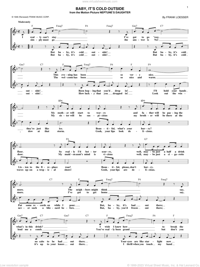 Baby, It's Cold Outside sheet music for voice and other instruments (fake book) by Frank Loesser, intermediate skill level