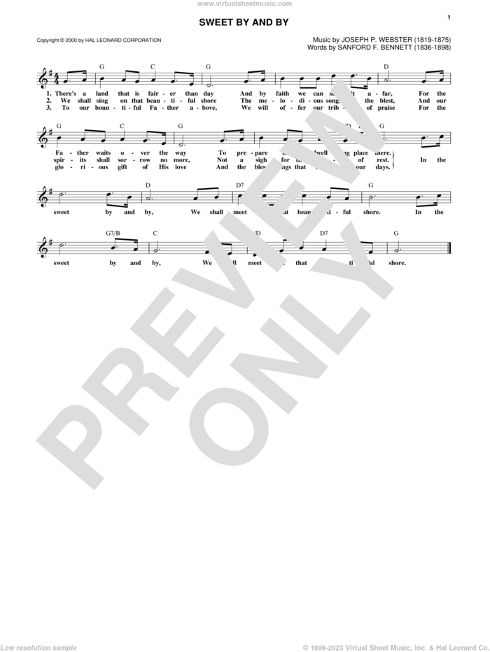 Sweet By And By sheet music for voice and other instruments (fake book) by Joseph P. Webster and Sanford Fillmore Bennett, intermediate skill level