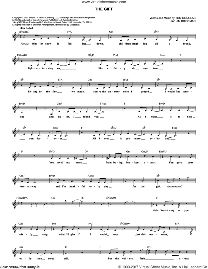 The Gift sheet music for voice and other instruments (fake book) by Jim Brickman, Collin Raye and Tom Douglas, intermediate skill level