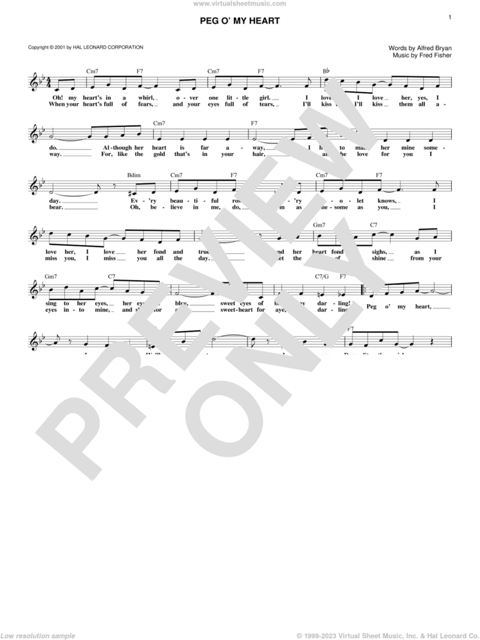 Peg O' My Heart sheet music for voice and other instruments (fake book) by Alfred Bryan and Fred Fisher, intermediate skill level