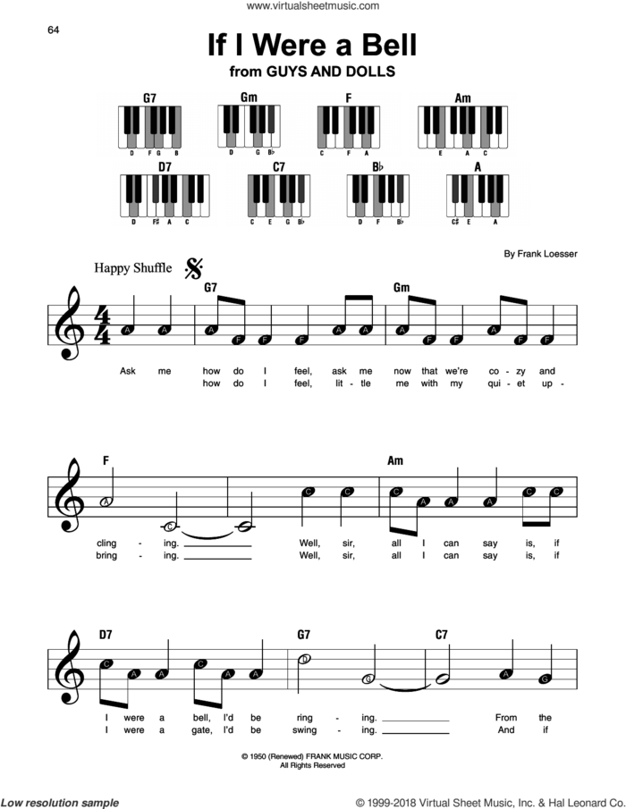 If I Were A Bell sheet music for piano solo by Frank Loesser, beginner skill level