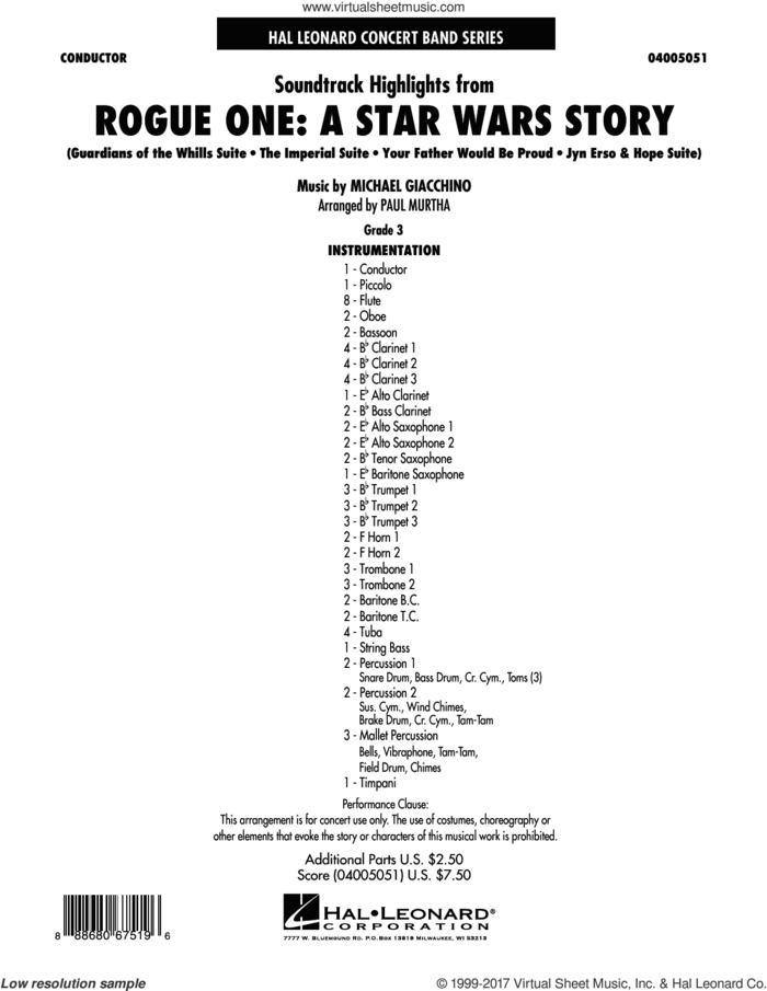 Rogue One: A Star Wars Story (COMPLETE) sheet music for concert band by Paul Murtha and Michael Giacchino, classical score, intermediate skill level