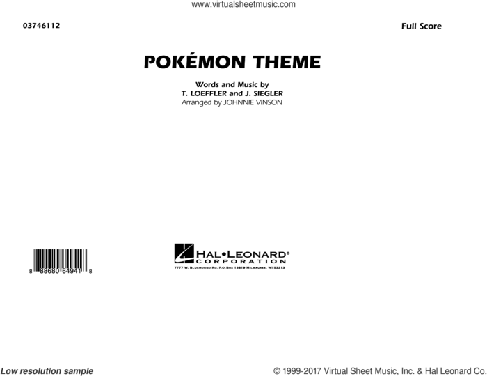Pokemon Theme (COMPLETE) sheet music for marching band by Johnnie Vinson, J. Siegler and T. Loeffler, intermediate skill level