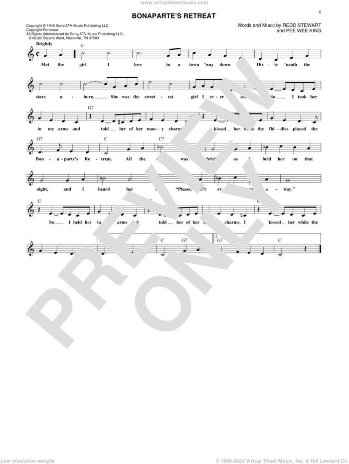 Bonaparte's Retreat sheet music for voice and other instruments (fake book) by Glen Campbell, Pee Wee King and Redd Stewart, intermediate skill level