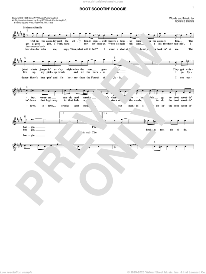 Boot Scootin' Boogie sheet music for voice and other instruments (fake book) by Brooks & Dunn and Ronnie Dunn, intermediate skill level