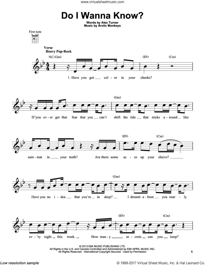 Do I Wanna Know? sheet music for ukulele by Arctic Monkeys and Alex Turner, intermediate skill level