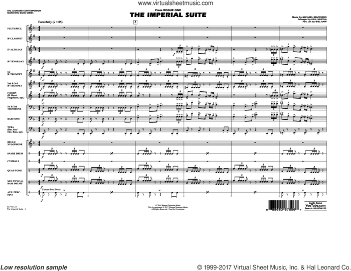 The Imperial Suite (from Rogue One: A Star Wars Story) (COMPLETE) sheet music for marching band by Paul Murtha, Michael Giacchino and Will Rapp, classical score, intermediate skill level