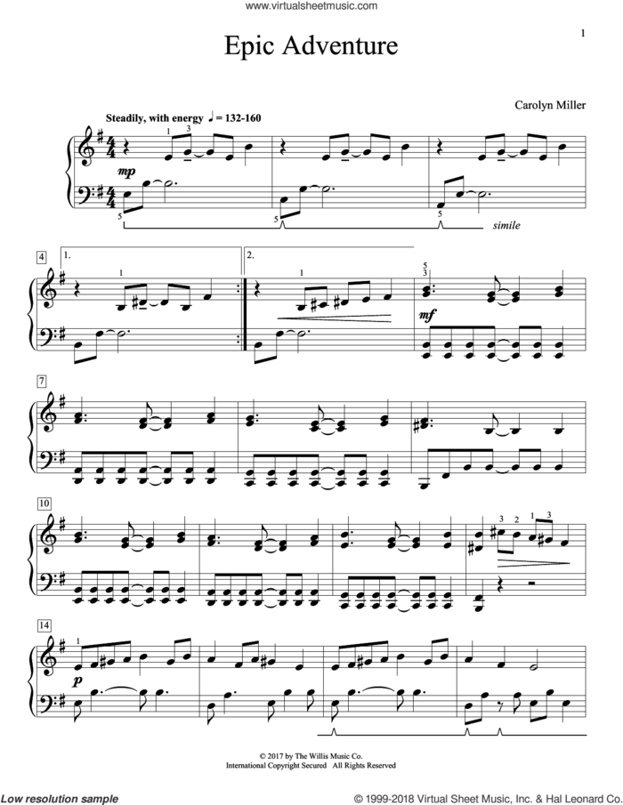 Epic Adventure sheet music for piano solo (elementary) by Carolyn Miller, beginner piano (elementary)