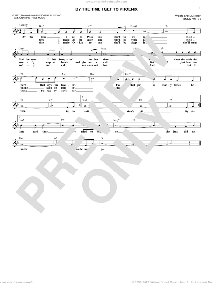 By The Time I Get To Phoenix sheet music for voice and other instruments (fake book) by Glen Campbell, Isaac Hayes and Jimmy Webb, intermediate skill level