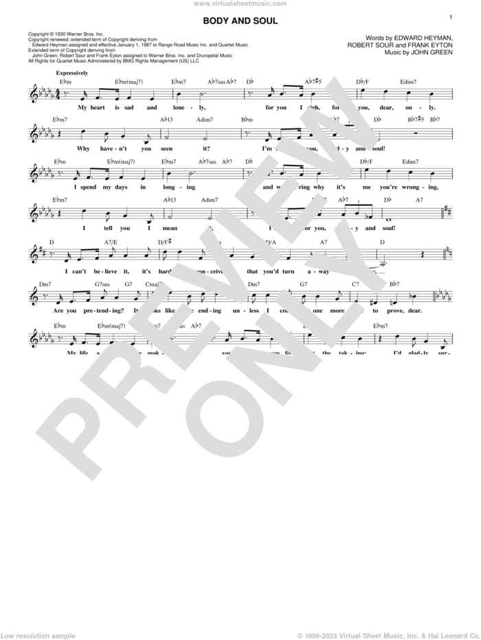 Body And Soul sheet music for voice and other instruments (fake book) by Tony Bennett & Amy Winehouse, Edward Heyman, Frank Eyton, Johnny Green and Robert Sour, intermediate skill level