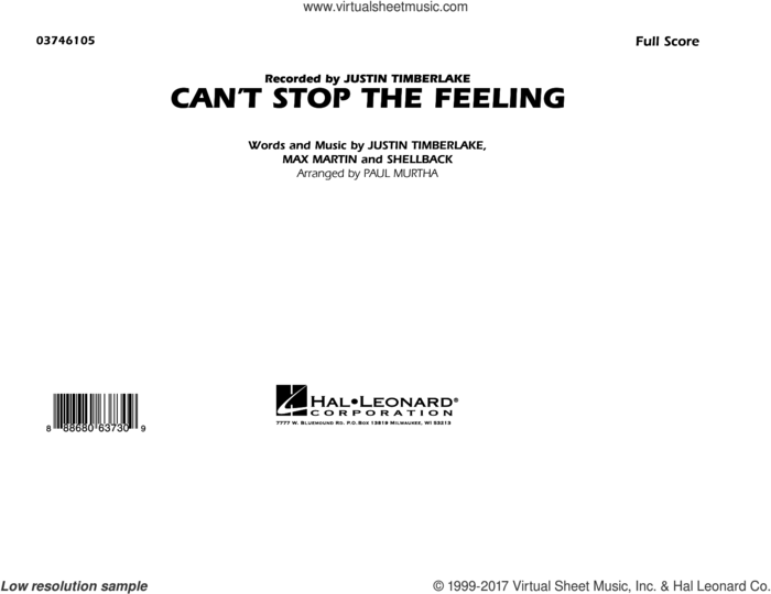 Can't Stop the Feeling (from Trolls) (COMPLETE) sheet music for marching band by Max Martin, Johan Schuster, Justin Timberlake, Paul Murtha and Shellback, intermediate skill level