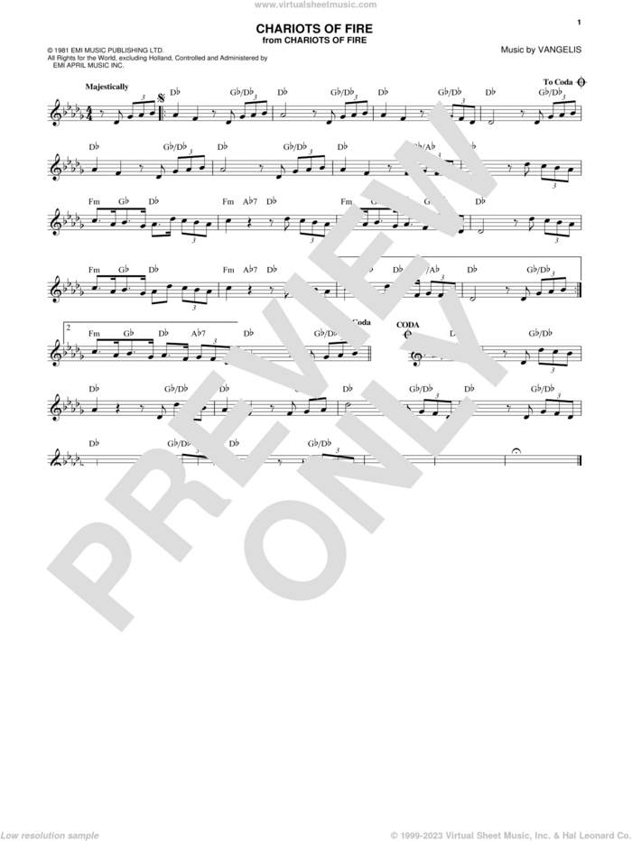 Chariots Of Fire sheet music for voice and other instruments (fake book) by Vangelis, intermediate skill level