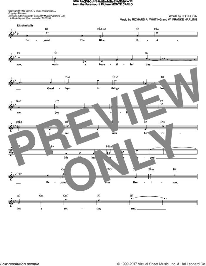 Beyond The Blue Horizon sheet music for voice and other instruments (fake book) by Lou Christie, Leo Robin, Richard A. Whiting and W. Franke Harling, intermediate skill level