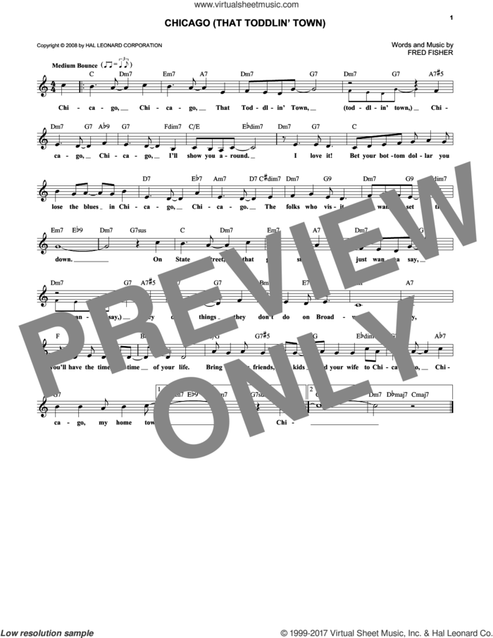Chicago (That Toddlin' Town) sheet music for voice and other instruments (fake book) by Frank Sinatra and Fred Fisher, intermediate skill level