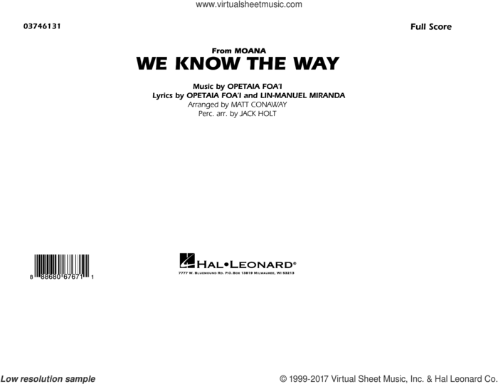 We Know the Way (from Moana) (arr. Matt Conaway) (COMPLETE) sheet music for marching band by Lin-Manuel Miranda and Matt Conaway, intermediate skill level