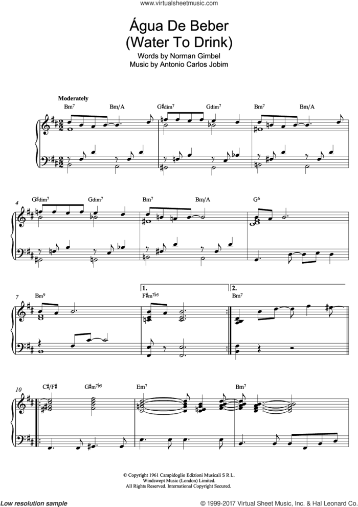 Agua De Beber (Drinking Water) sheet music for piano solo by Antonio Carlos Jobim, intermediate skill level