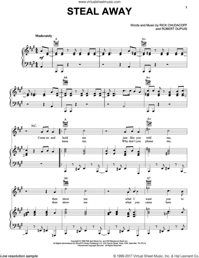 Steal Away sheet music for voice, piano or guitar by Robert Dupuis and Rich Chudacoff, intermediate skill level