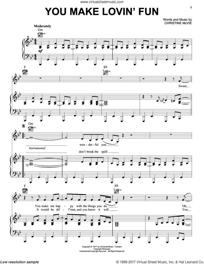 You Make Lovin' Fun sheet music for voice, piano or guitar by Fleetwood Mac and Christine McVie, intermediate skill level