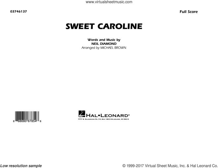 Sweet Caroline (COMPLETE) sheet music for marching band by Michael Brown, Glee Cast featuring Mark Salling and Neil Diamond, intermediate skill level
