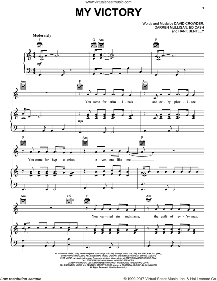 My Victory sheet music for voice, piano or guitar by Ed Cash, Darren Mulligan, David Crowder and Hank Bentley, intermediate skill level