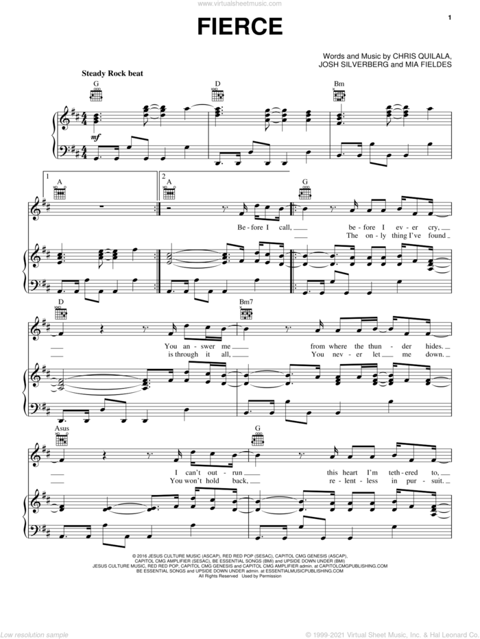 Fierce sheet music for voice, piano or guitar by Jesus Culture, Chris Quilala, Josh Silverberg and Mia Fieldes, intermediate skill level