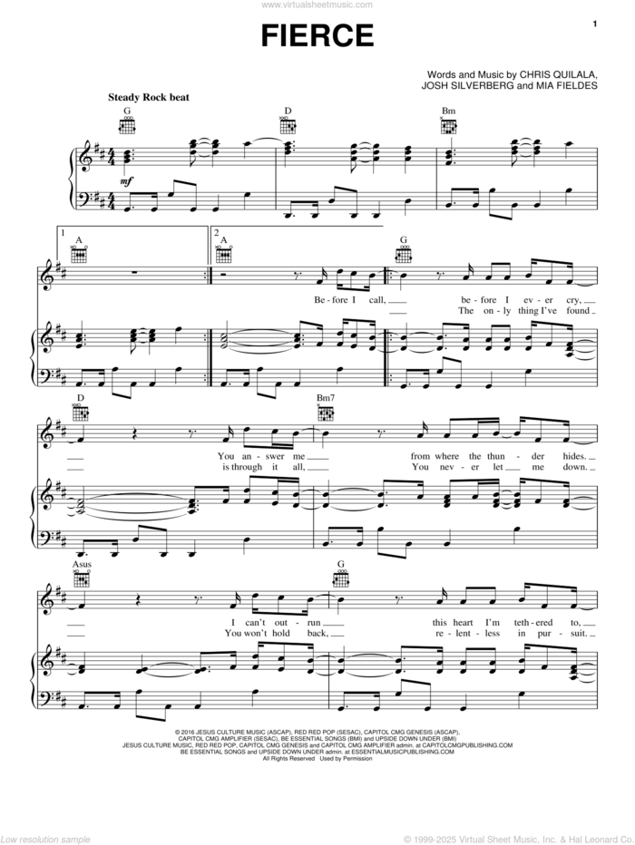 Fierce sheet music for voice, piano or guitar by Jesus Culture, Chris Quilala, Josh Silverberg and Mia Fieldes, intermediate skill level