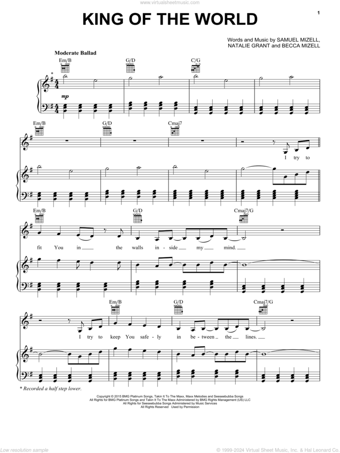 King Of The World sheet music for voice, piano or guitar by Natalie Grant, Becca Mizell and Samuel Mizell, intermediate skill level