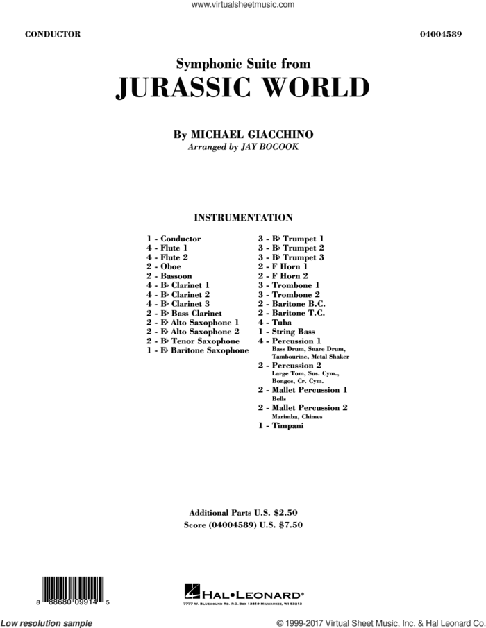 Jurassic World (Symphonic Suite) (COMPLETE) sheet music for concert band by Jay Bocook, classical score, intermediate skill level
