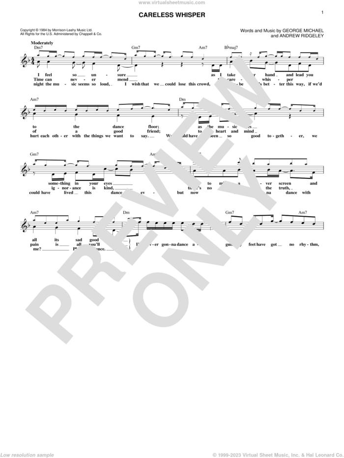 Careless Whisper sheet music for voice and other instruments (fake book) by Wham! featuring George Michael, Seether, Andrew Ridgeley and George Michael, intermediate skill level