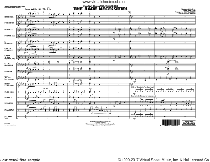 The Bare Necessities (from The Jungle Book) (COMPLETE) sheet music for marching band by Michael Brown and Terry Gilkyson, intermediate skill level