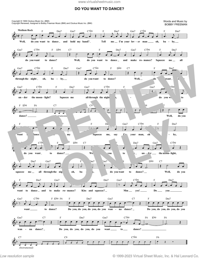 Do You Want To Dance? sheet music for voice and other instruments (fake book) by Bobby Freeman, intermediate skill level