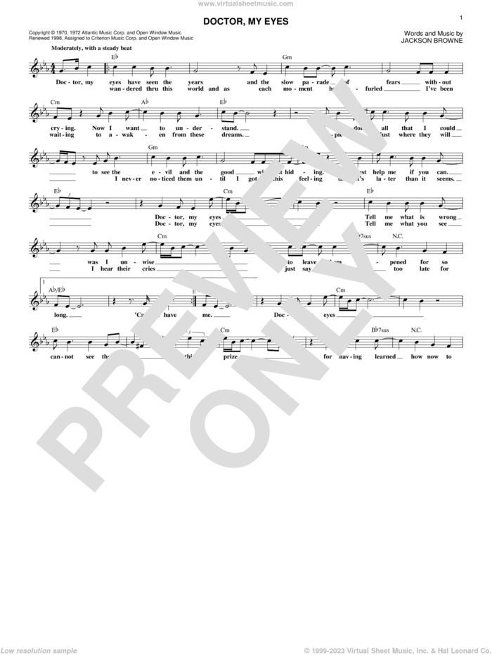 Doctor, My Eyes sheet music for voice and other instruments (fake book) by Jackson Browne, intermediate skill level
