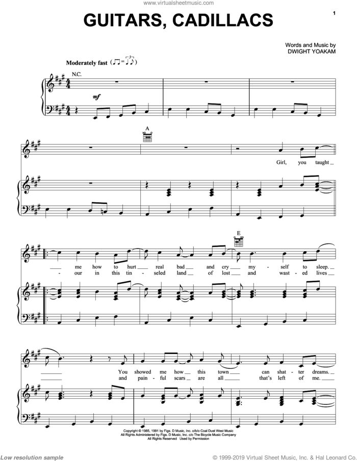 Guitars, Cadillacs sheet music for voice, piano or guitar by Dwight Yoakam, intermediate skill level