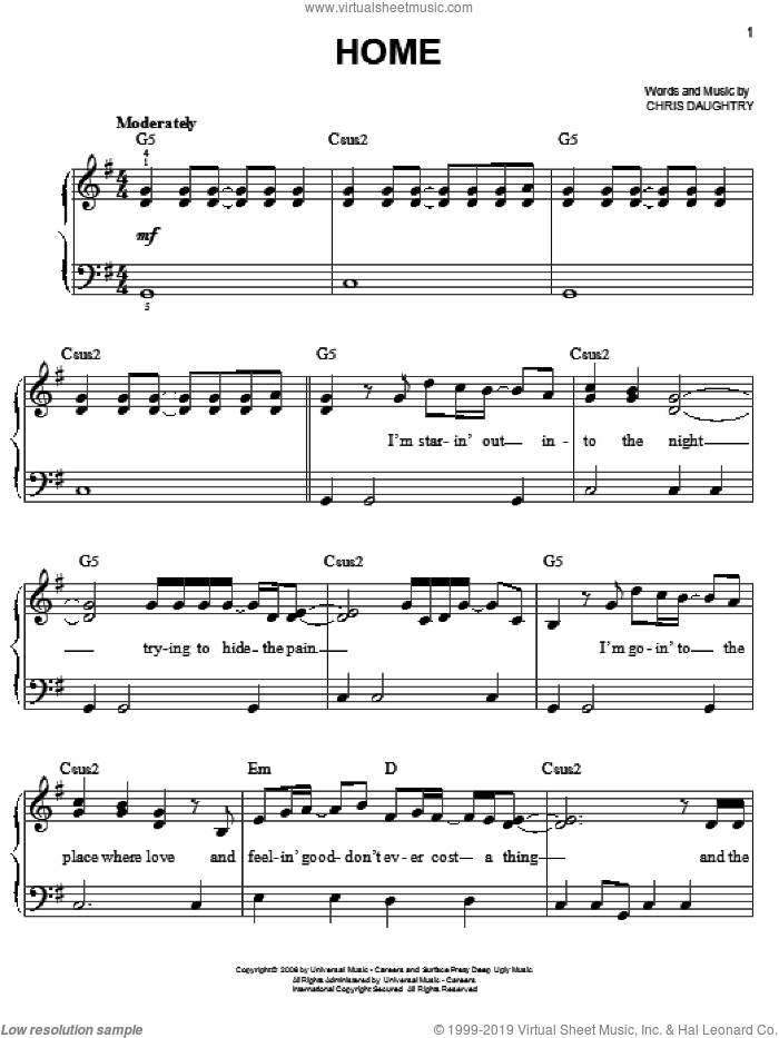 Home sheet music for piano solo by Daughtry, American Idol and Chris Daughtry, easy skill level