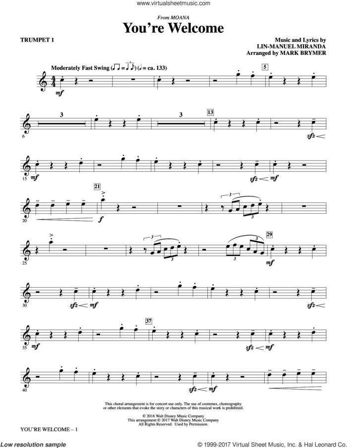 You're Welcome (from Moana) (arr. Mark Brymer) (complete set of parts) sheet music for orchestra/band by Mark Brymer and Lin-Manuel Miranda, intermediate skill level
