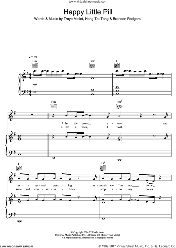 Happy Little Pill sheet music for voice, piano or guitar by Troye Sivan, Brandon Rodgers, Hong Tat Tong and Troye Mellet, intermediate skill level
