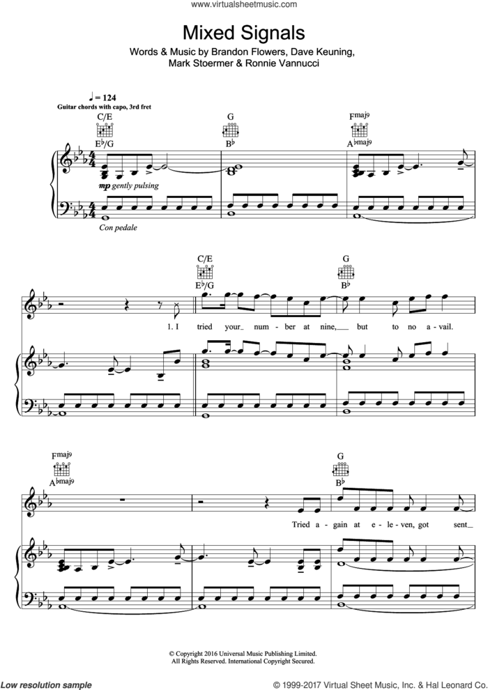 Mixed Signals sheet music for voice, piano or guitar by Robbie Williams, Brandon Flowers, Dave Keuning, Mark Stoermer and Ronnie Vannucci, intermediate skill level