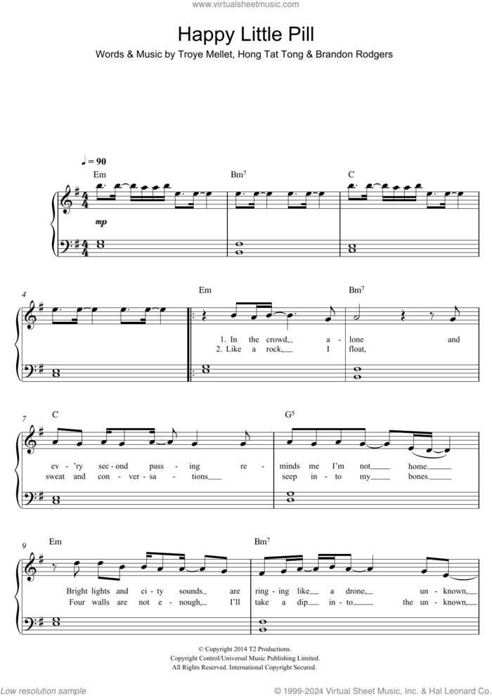 Happy Little Pill sheet music for piano solo by Troye Sivan, Brandon Rogers, Hong Tat Tong and Troye Mellet, easy skill level