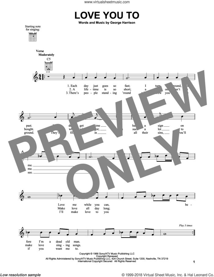Love You To sheet music for guitar solo (chords) by The Beatles and George Harrison, easy guitar (chords)