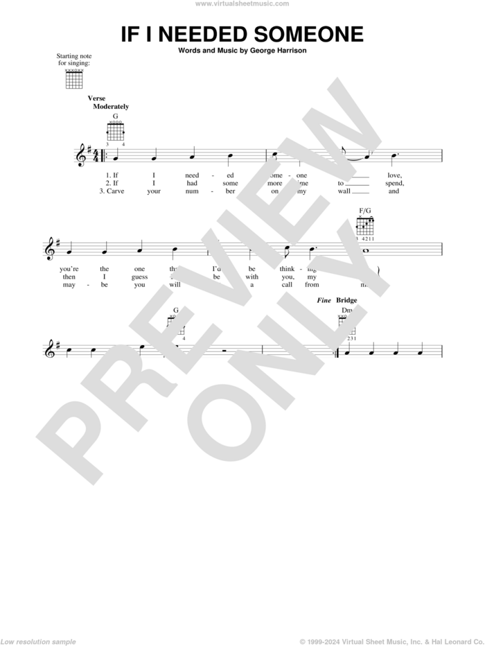 If I Needed Someone sheet music for guitar solo (chords) by The Beatles and George Harrison, easy guitar (chords)