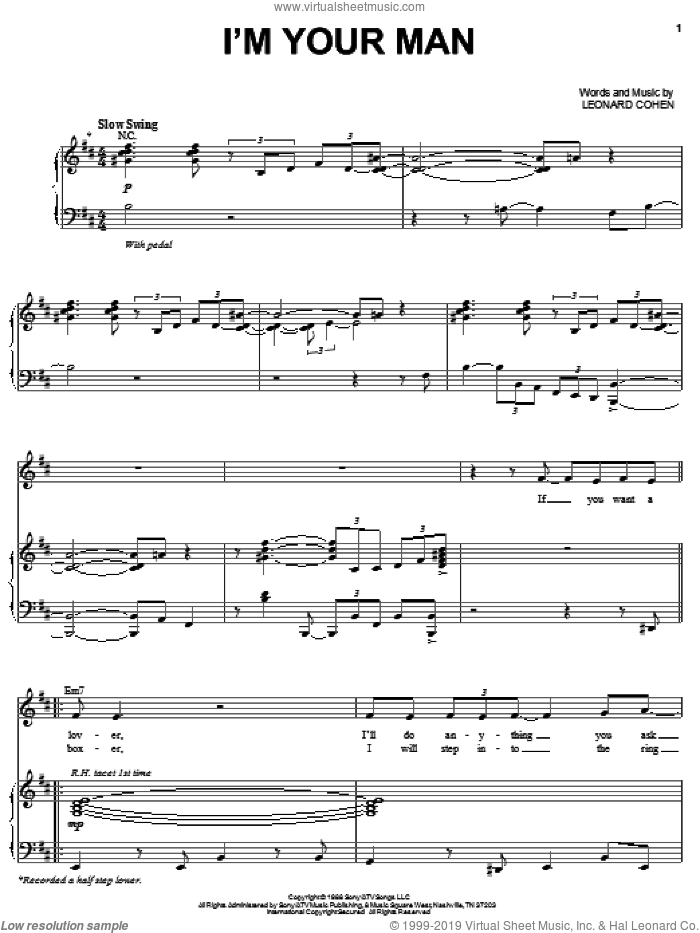I'm Your Man sheet music for voice and piano by Michael Buble and Leonard Cohen, intermediate skill level