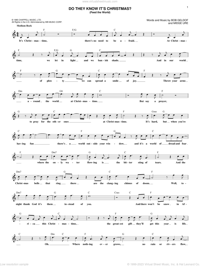 Do They Know It's Christmas? (Feed The World) sheet music for voice and other instruments (fake book) by Band Aid, Bob Geldof and Midge Ure, intermediate skill level