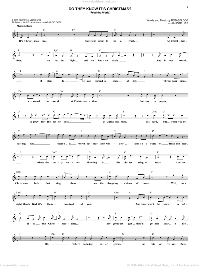 Do They Know It's Christmas? (Feed The World) sheet music for voice and other instruments (fake book) by Band Aid, Bob Geldof and Midge Ure, intermediate skill level