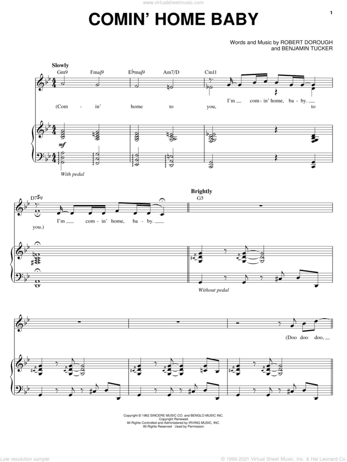 Comin' Home Baby sheet music for voice and piano by Michael Buble, Benjamin Tucker and Bob Dorough, intermediate skill level