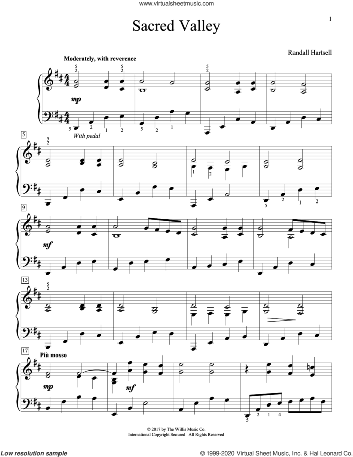 Sacred Valley sheet music for piano solo (elementary) by Randall Hartsell, beginner piano (elementary)