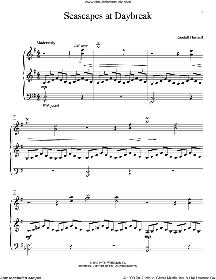 Seascapes At Daybreak sheet music for piano solo (elementary) by Randall Hartsell, beginner piano (elementary)