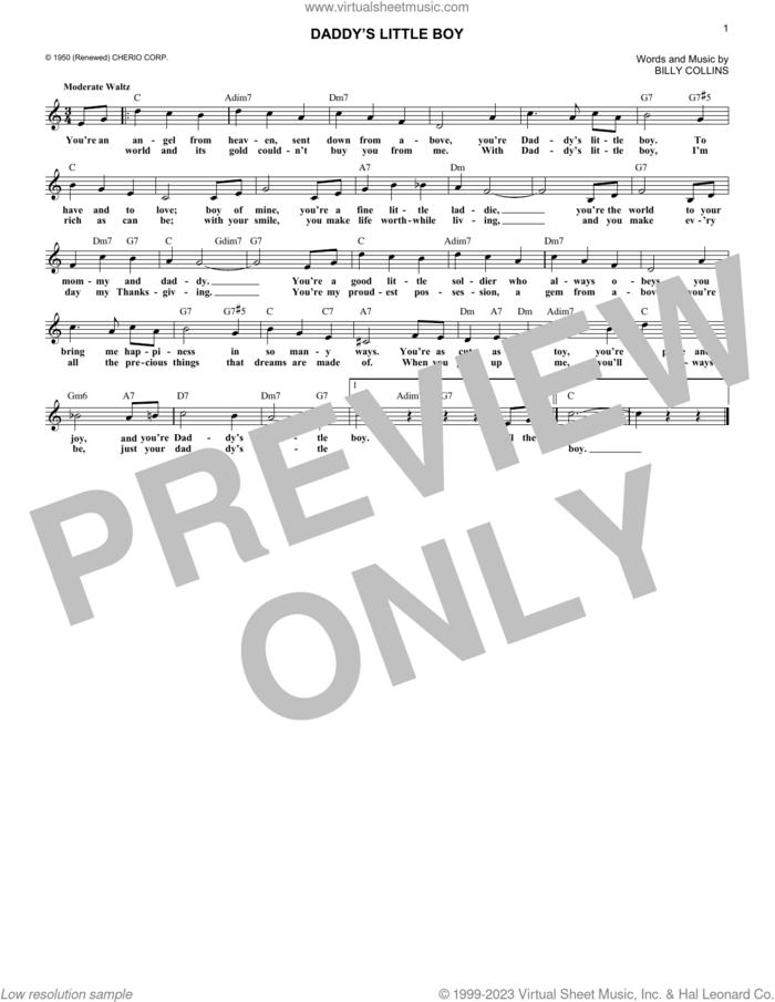 Daddy's Little Boy sheet music for voice and other instruments (fake book) by Billy Collins, intermediate skill level