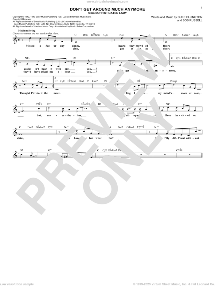 Don't Get Around Much Anymore sheet music for voice and other instruments (fake book) by Duke Ellington and Bob Russell, intermediate skill level