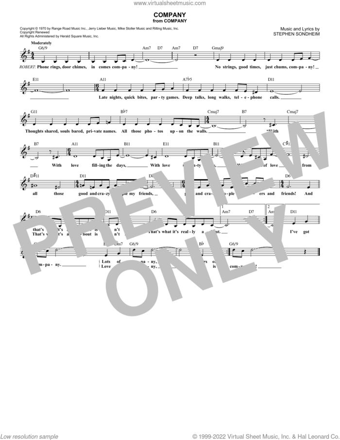 Company sheet music for voice and other instruments (fake book) by Stephen Sondheim, intermediate skill level